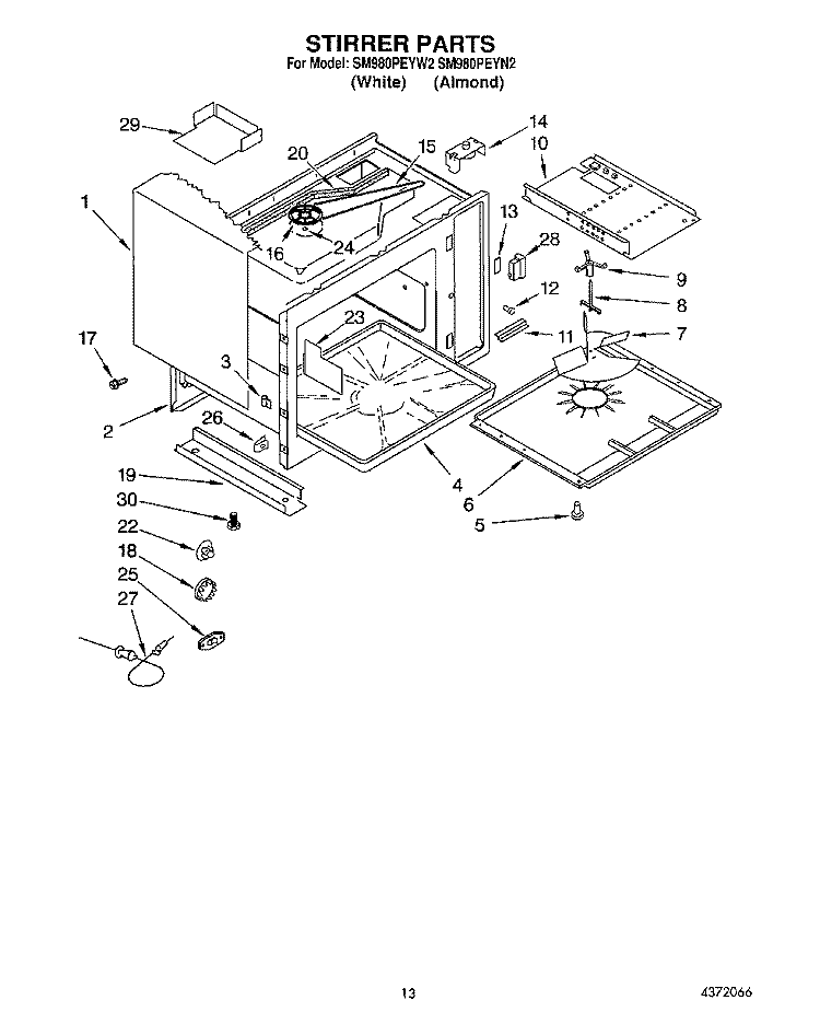 STIRRER Diagram and Parts List for SM980PEYN2  Whirlpool Microwave Oven Combo