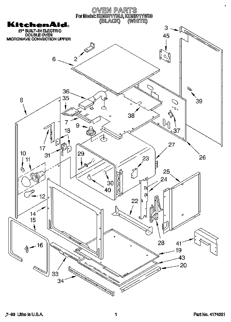 OVEN Diagram and Parts List for KEMI371YBL0  KitchenAid Wall Oven