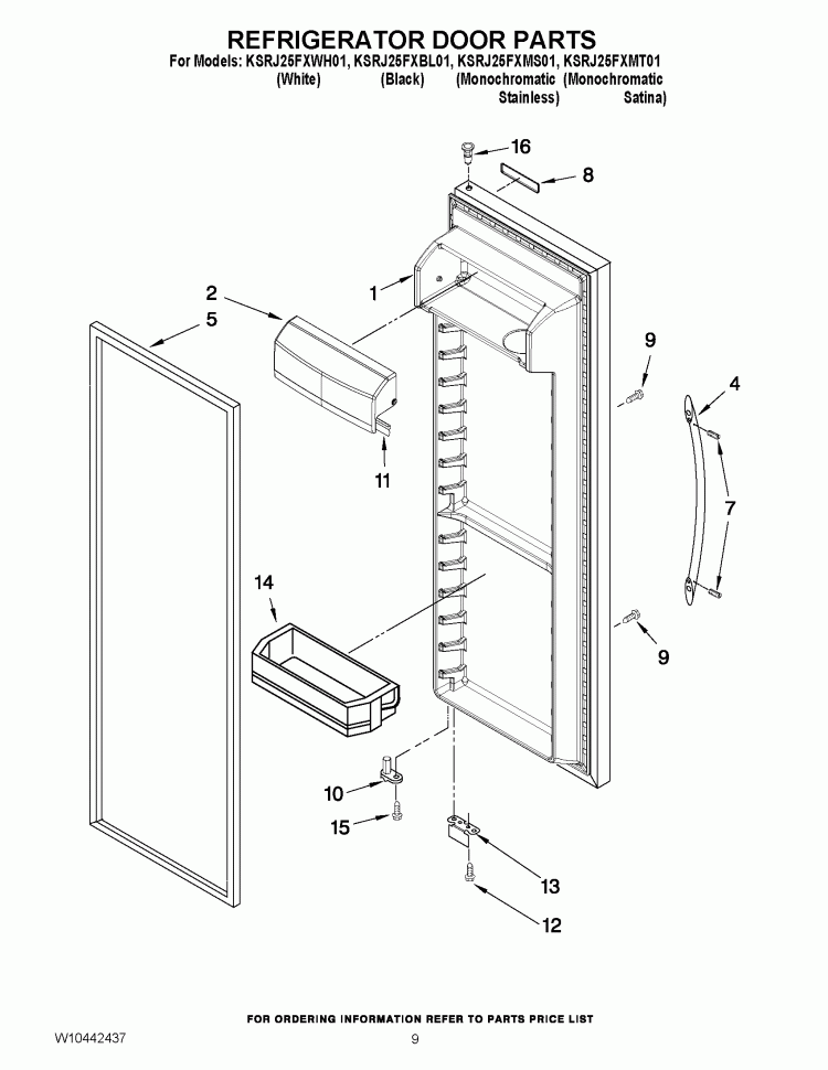 REFRIGERATOR DOOR PARTS Diagram and Parts List for KSRJ25FXMS01  KitchenAid Refrigerator