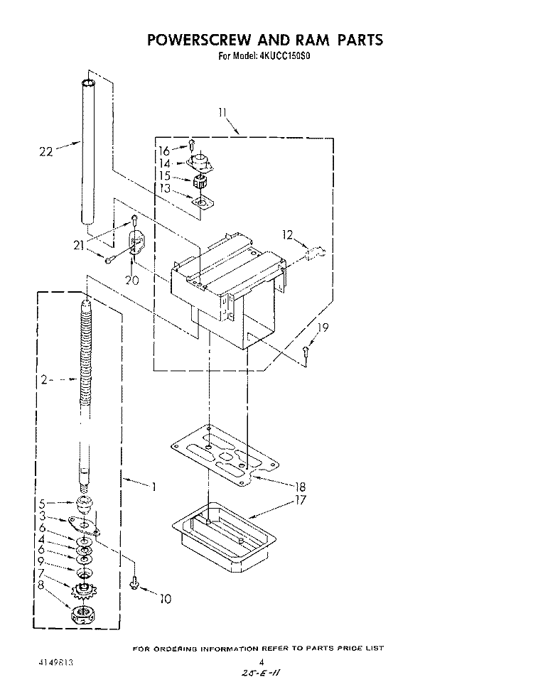 POWERSCREW AND RAM Diagram and Parts List for 4KUCC150S0  KitchenAid Trash Compactor