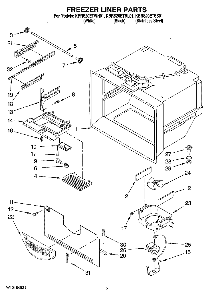 FREEZER LINER PARTS Diagram and Parts List for KBRS20ETWH01  KitchenAid Refrigerator