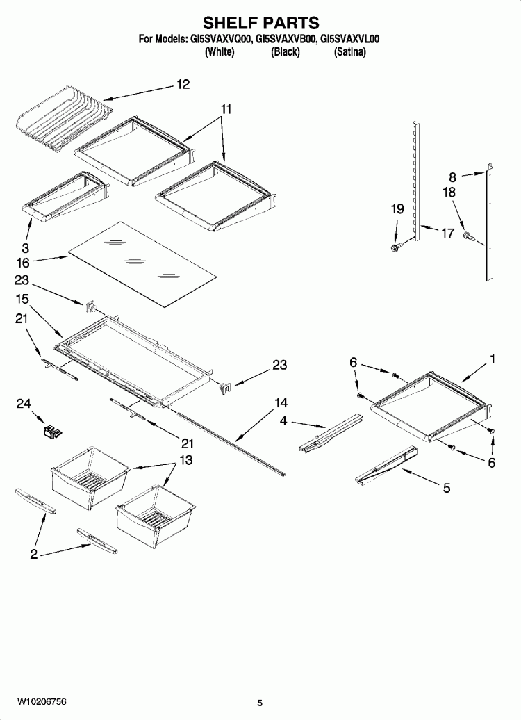 SHELF PARTS Diagram and Parts List for GI5SVAXVL00  Whirlpool Refrigerator