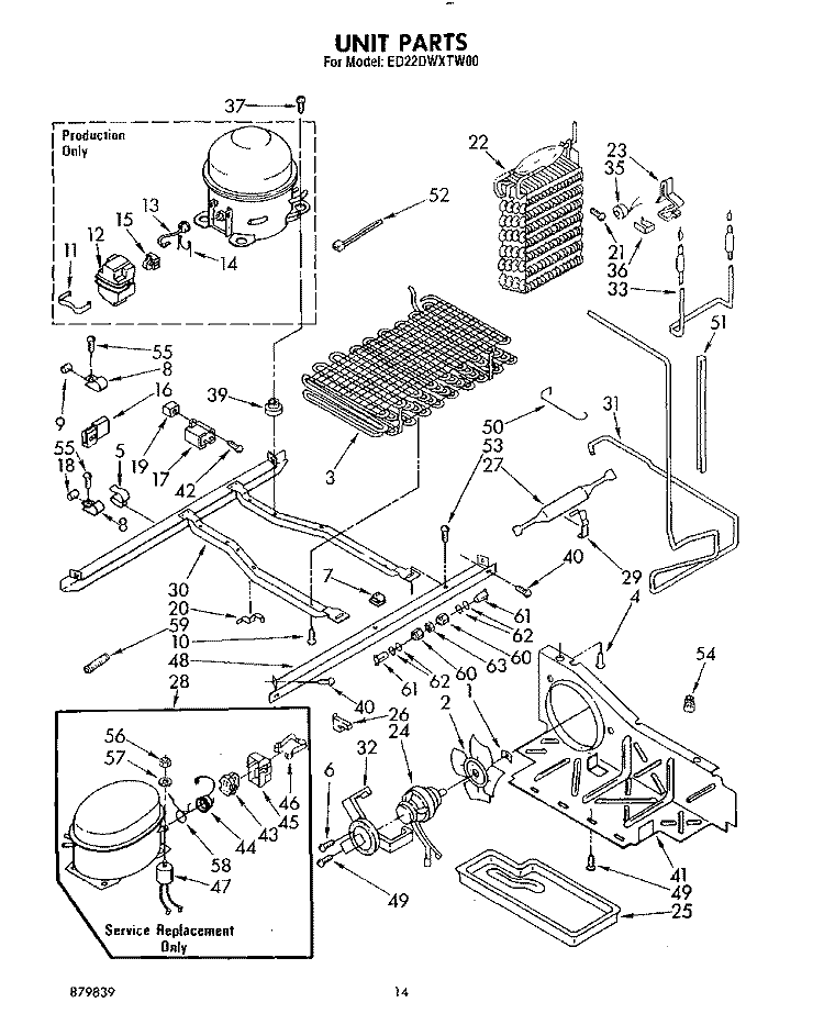 UNIT Diagram and Parts List for ED22DWXTN00  Whirlpool Refrigerator