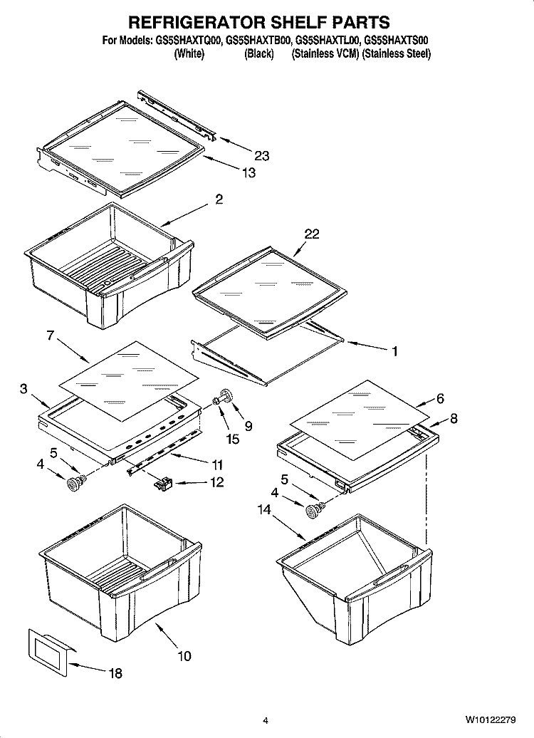 REFRIGERATOR SHELF PARTS Diagram and Parts List for GS5SHAXTB00  Whirlpool Refrigerator