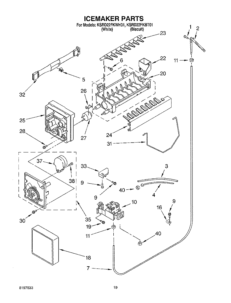 ICEMAKER, OPTIONAL Diagram and Parts List for KSRD22FKBT01  KitchenAid Refrigerator