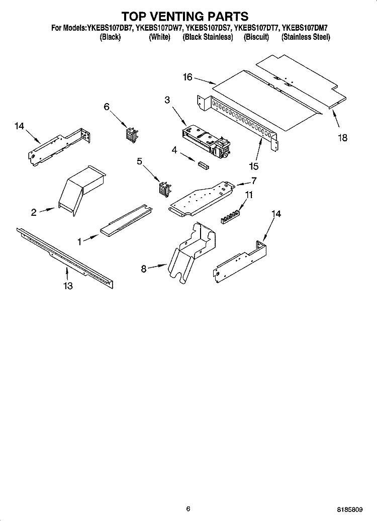 TOP VENTING PARTS, OPTIONAL PARTS Diagram and Parts List for YKEBS107DS7  KitchenAid Wall Oven