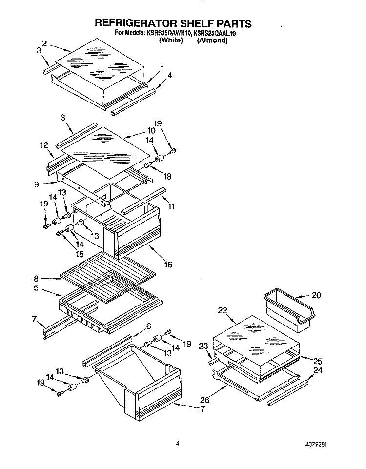 REFRIGERATOR SHELF Diagram and Parts List for KSRS25QAAL10  KitchenAid Refrigerator