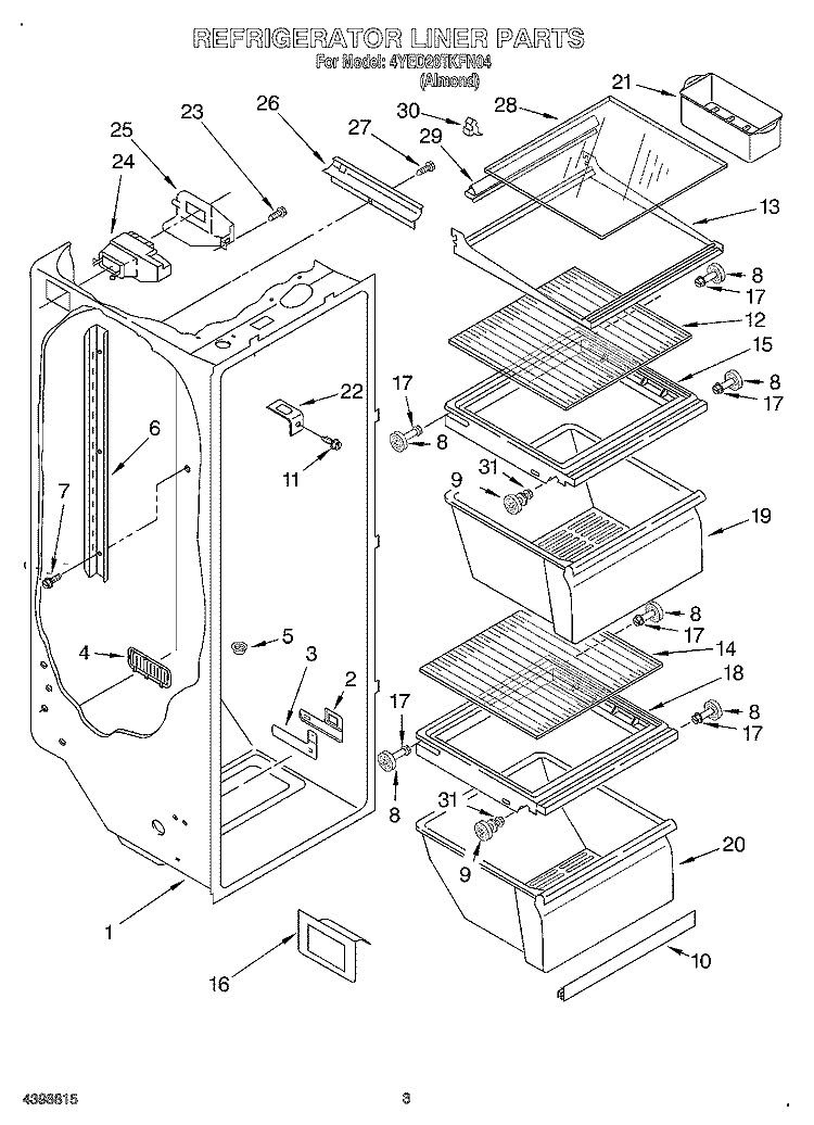 REFRIGERATOR LINER Diagram and Parts List for 4YED20TKFN04  Whirlpool Refrigerator