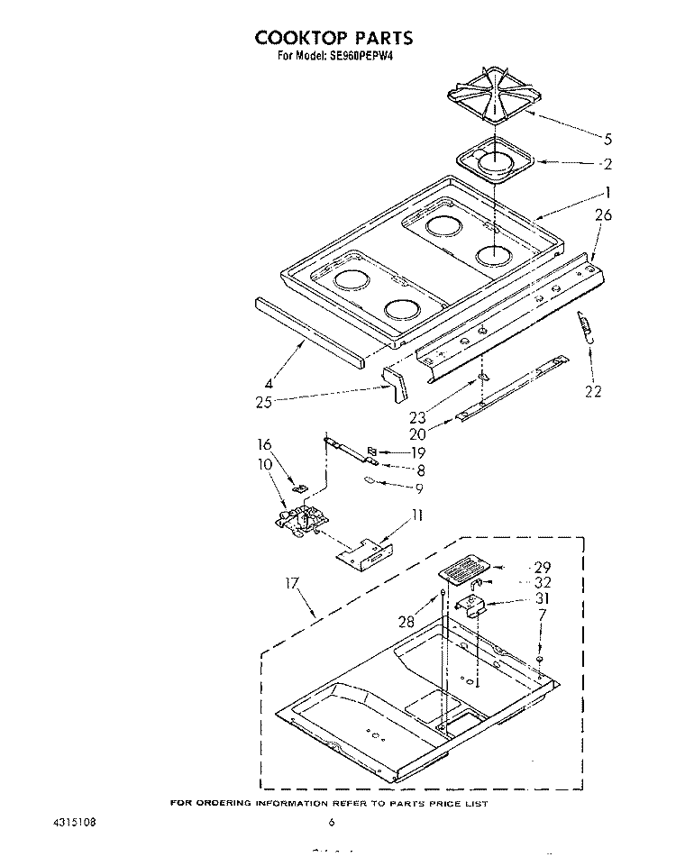 COOK TOP Diagram and Parts List for SE960PEPW4  Whirlpool Range
