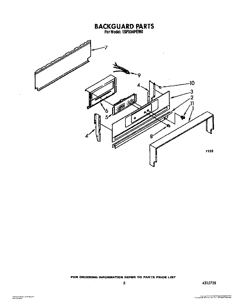 BACKGUARD Diagram and Parts List for 1SF034PEW0  Whirlpool Range