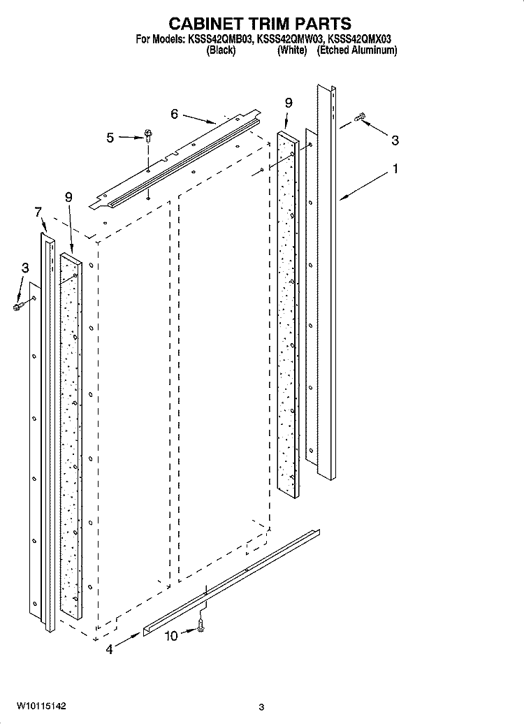 CABINET TRIM PARTS Diagram and Parts List for KSSS42QMW03  KitchenAid Refrigerator