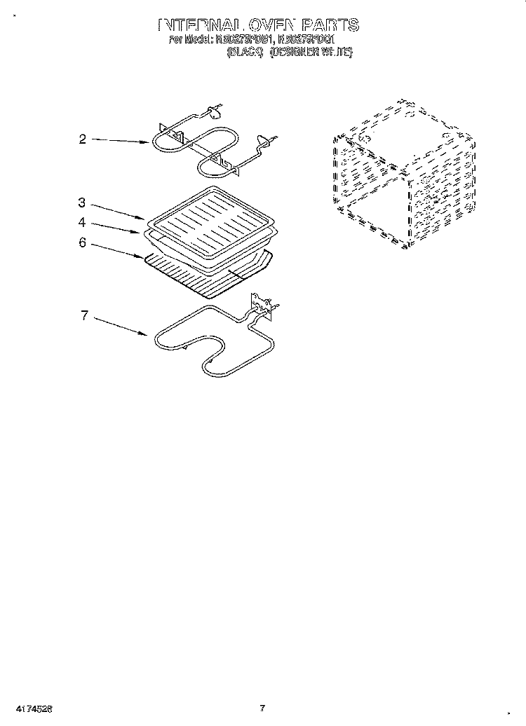 INTERNAL OVEN Diagram and Parts List for RBD275PDB1  Whirlpool Wall Oven