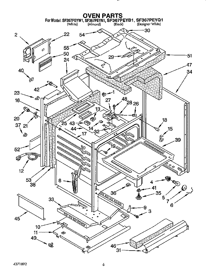 OVEN Diagram and Parts List for SF367PEYB1  Whirlpool Range