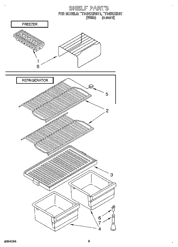 SHELF Diagram and Parts List for TT14DKXBN11  Estate Refrigerator