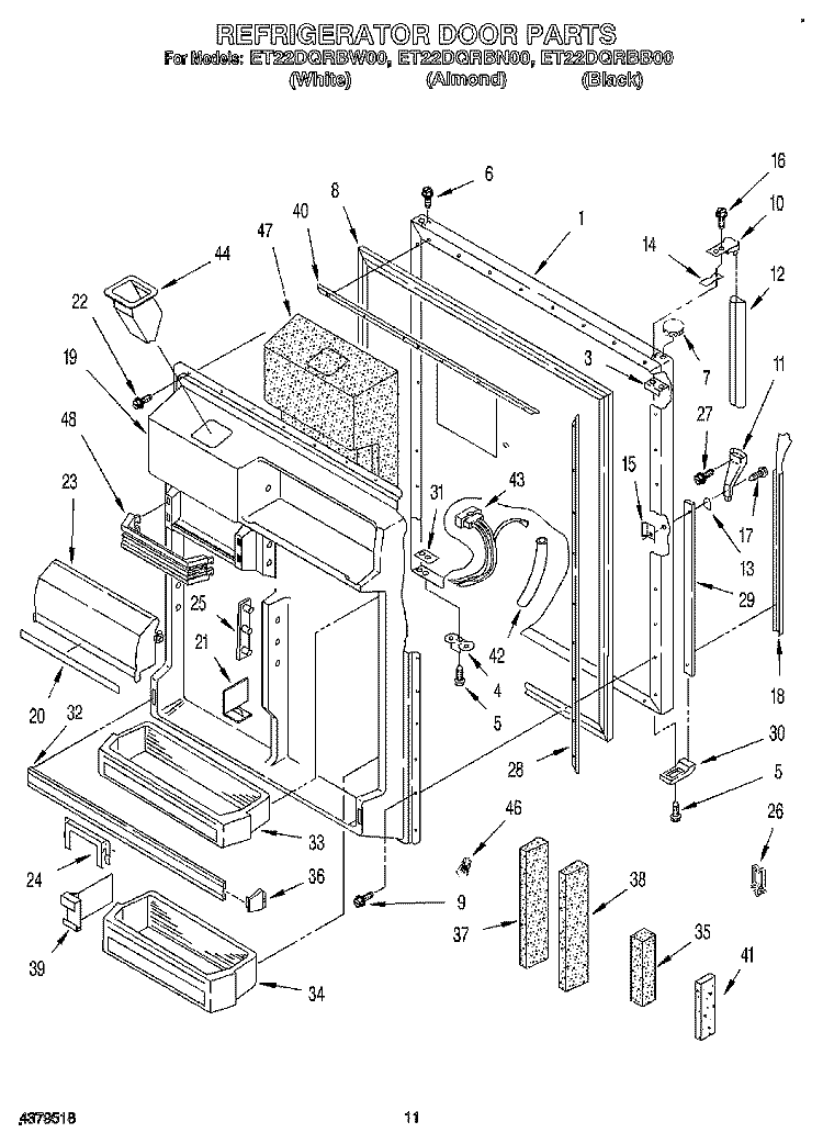 REFRIGERATOR DOOR Diagram and Parts List for ET22DQRBW00  Whirlpool Refrigerator