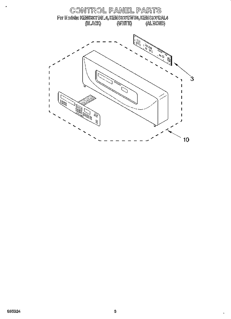 CONTROL PANEL, LITERATURE Diagram and Parts List for KEMS307DBL4  KitchenAid Microwave Oven Combo