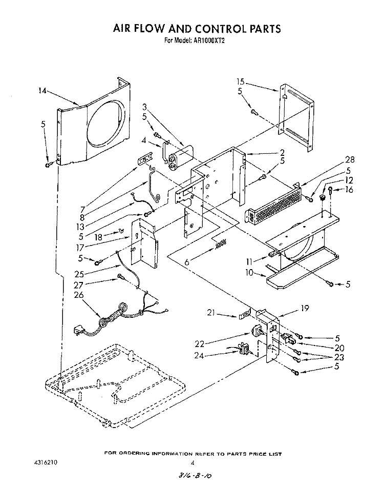 AIR FLOW AND CONTROL Diagram and Parts List for AR1000XT2  Whirlpool Air Conditioner