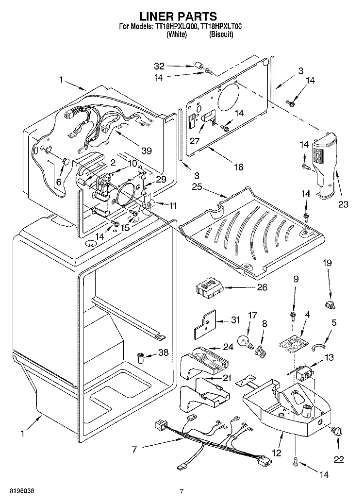 LINER Diagram and Parts List for TT18HPXLQ00  Estate Refrigerator