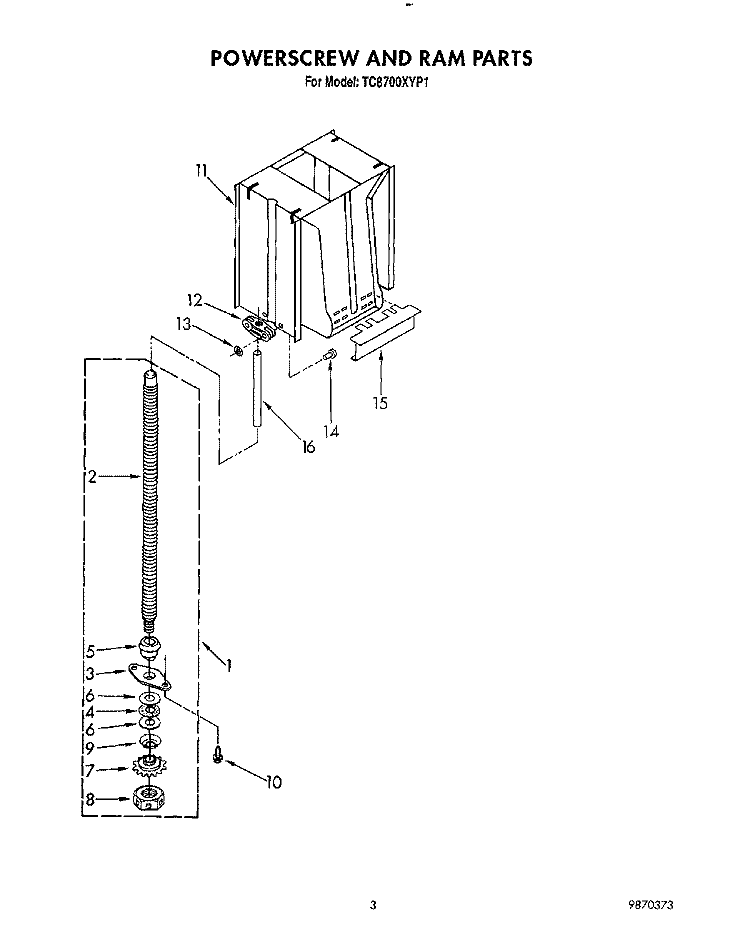 POWERSCREW AND RAM Diagram and Parts List for TC8700XYP1  Whirlpool Trash Compactor