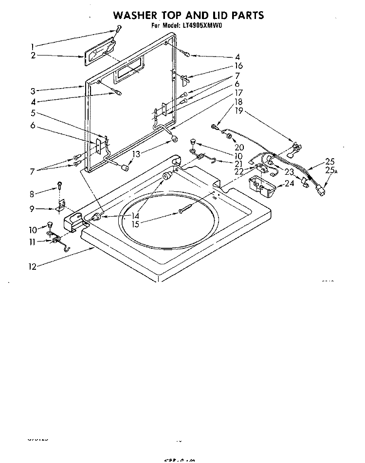 WASHER TOP AND LID Diagram and Parts List for LT4905XMW0  Whirlpool Washer Dryer Combo