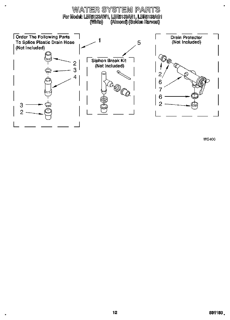 WATER SYSTEM Diagram and Parts List for LBR5133AN1  Whirlpool Washer