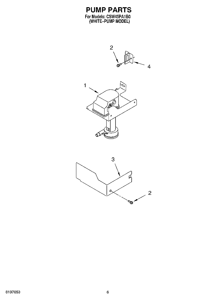 PUMP Diagram and Parts List for CSW45PA1B0  Whirlpool Ice Maker
