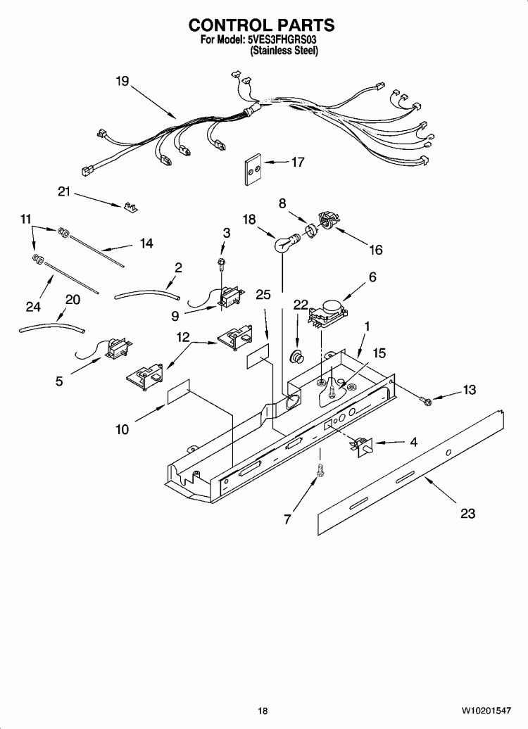 CONTROL PARTS Diagram and Parts List for 5VES3FHGRS03  Whirlpool Refrigerator