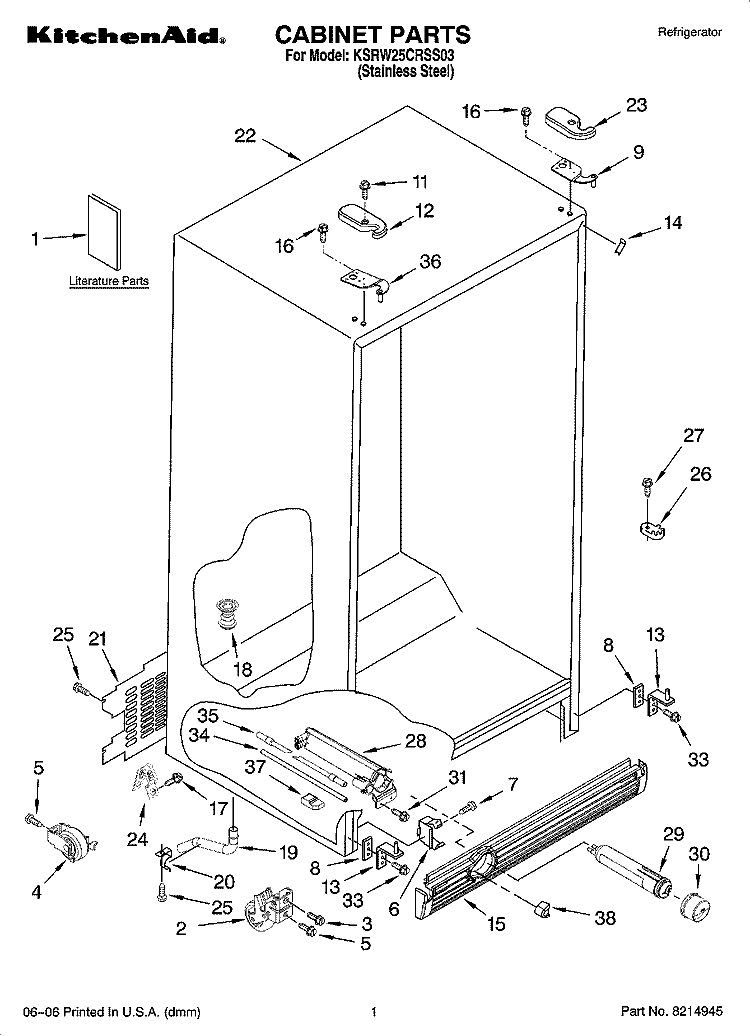 CABINET PARTS Diagram and Parts List for KSRW25CRSS03  KitchenAid Refrigerator