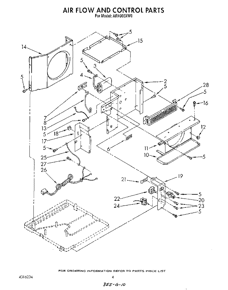 AIR FLOW AND CONTROL Diagram and Parts List for AR1000XW0  Whirlpool Air Conditioner