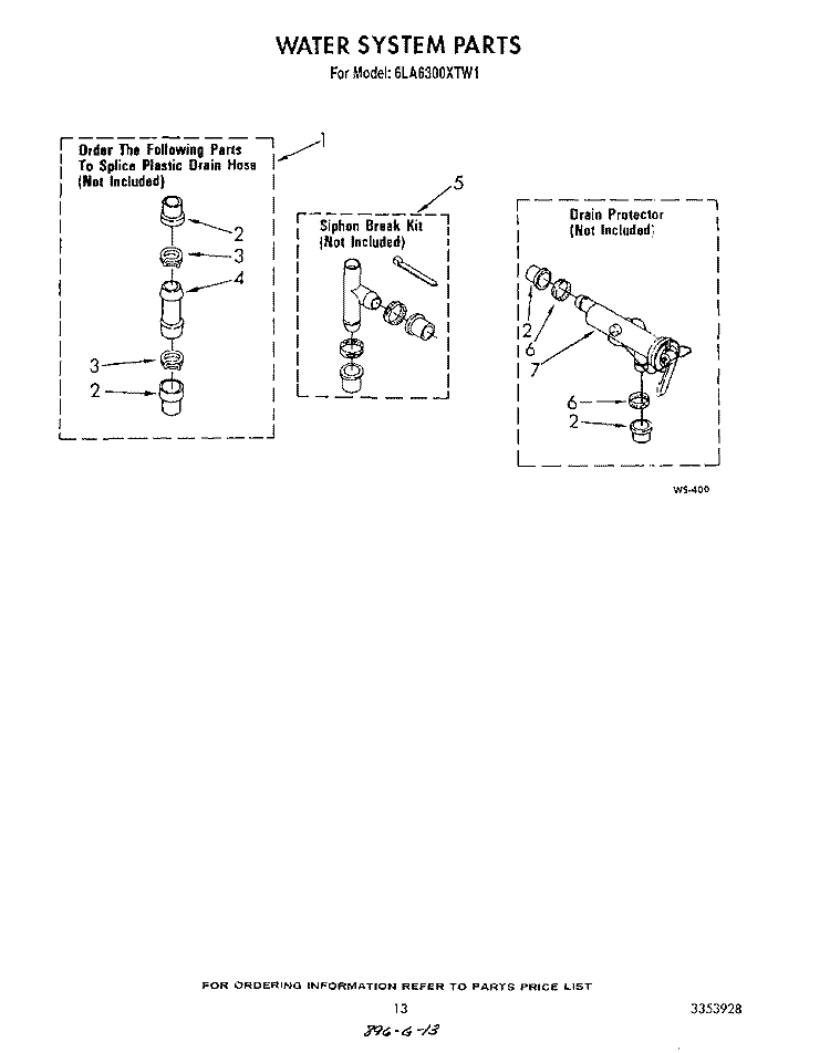 WATER SYSTEM Diagram and Parts List for 6LA6300XTW1  Whirlpool Washer