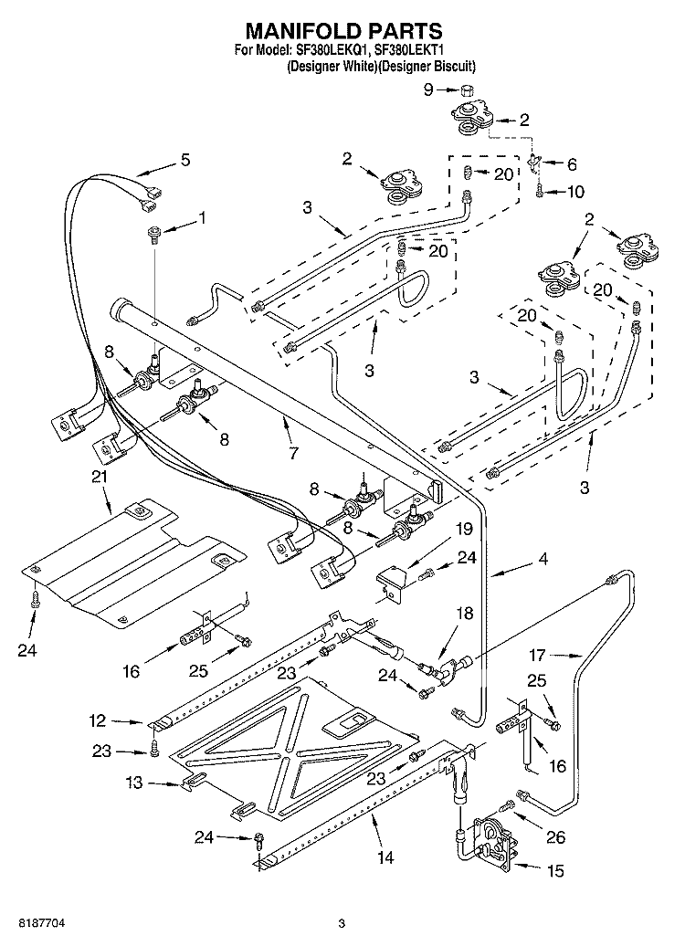 MANIFOLD PARTS Diagram and Parts List for SF380LEKQ1  Whirlpool Range