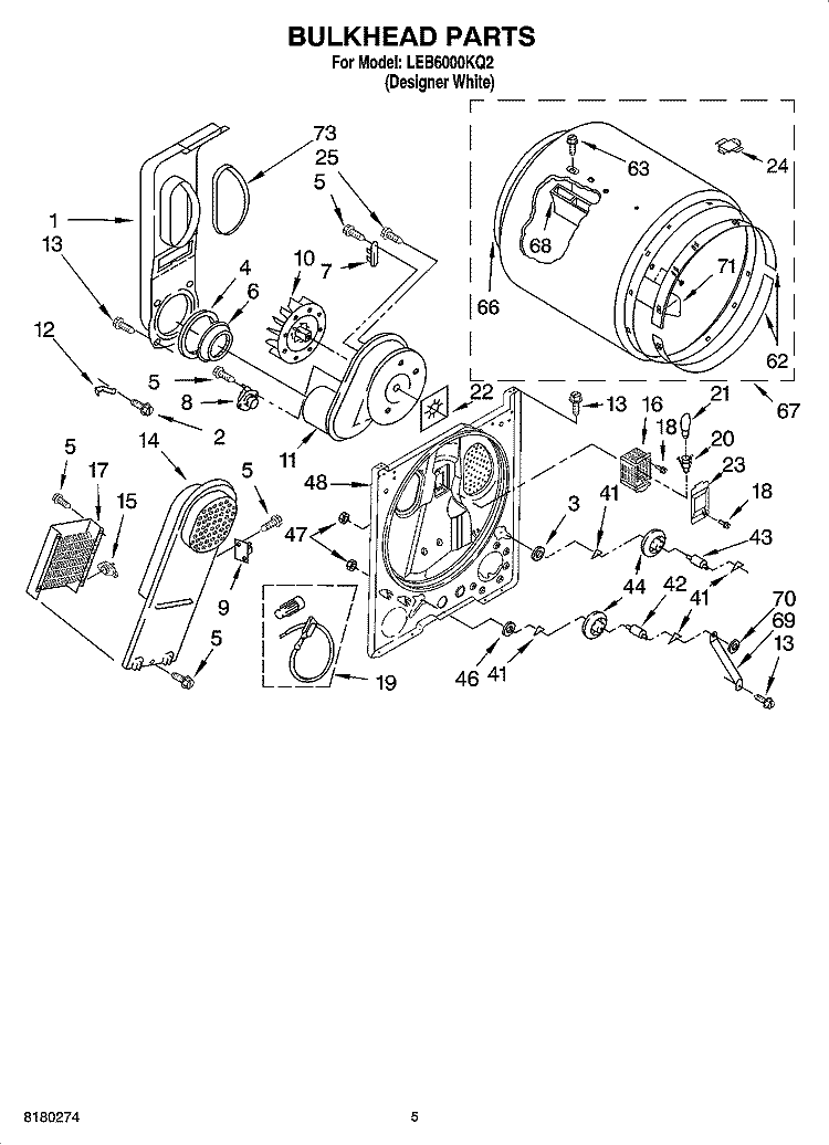 BULKHEAD PARTS Diagram and Parts List for LEB6000KQ2  Whirlpool Dryer