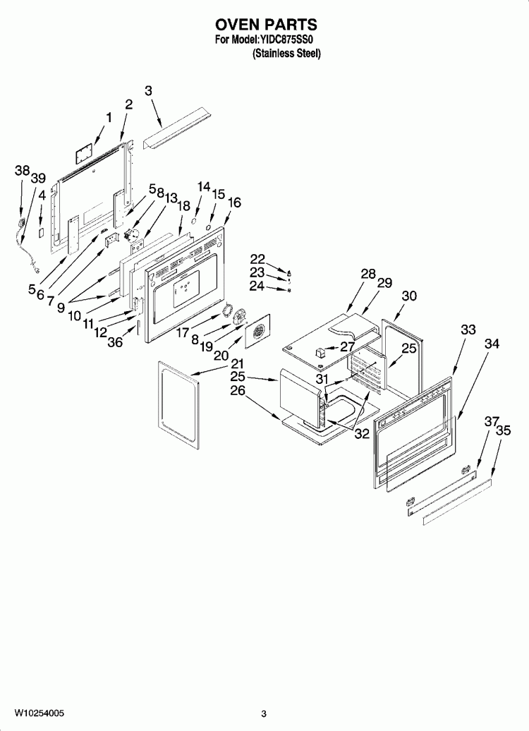 OVEN PARTS Diagram and Parts List for YIDC875SS0  Whirlpool Range