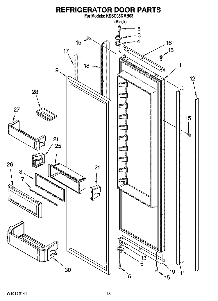 REFRIGERATOR DOOR PARTS Diagram and Parts List for KSSO36QMB03  KitchenAid Refrigerator
