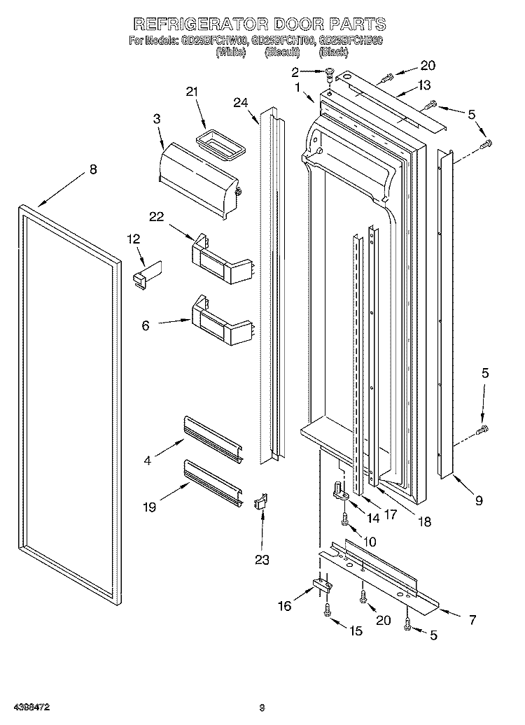 REFRIGERATOR DOOR Diagram and Parts List for GD25BFCHT00  Whirlpool Refrigerator