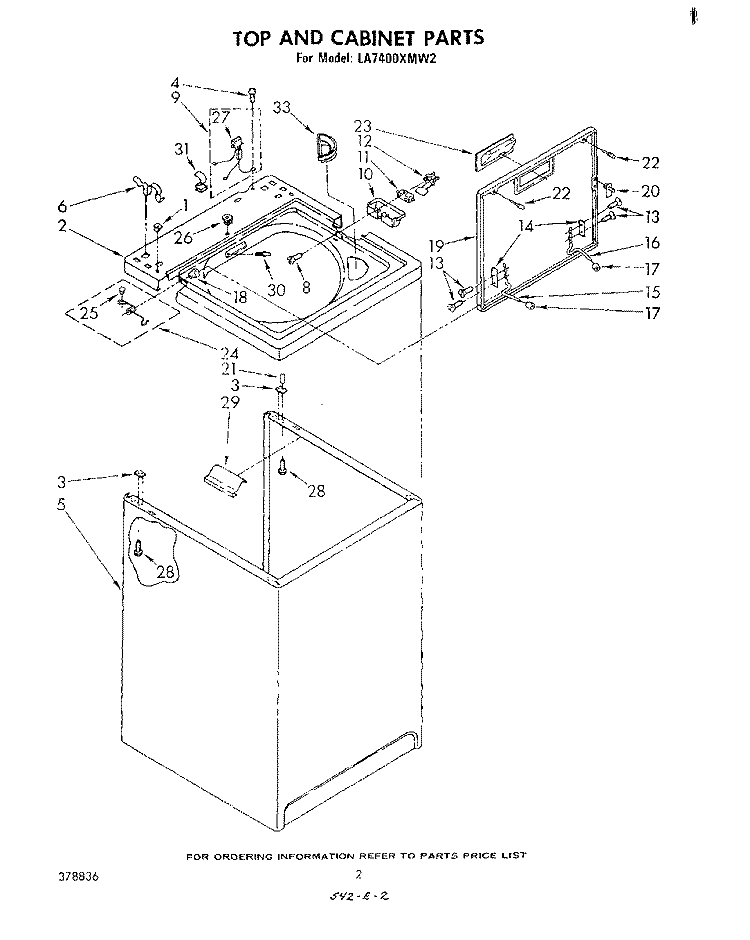 TOP AND CABINET , LITERATURE AND OPTIONAL Diagram and Parts List for LA7400XMW2  Whirlpool Washer