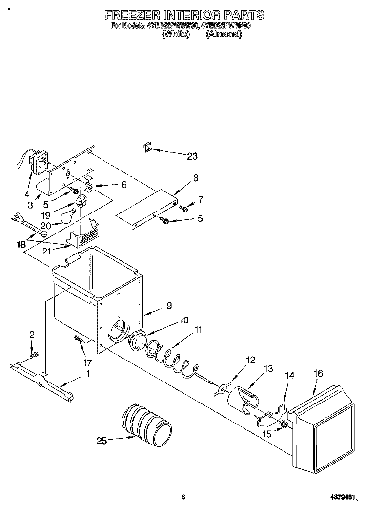 FREEZER INTERIOR Diagram and Parts List for 4YED22PWBW00  Whirlpool Refrigerator