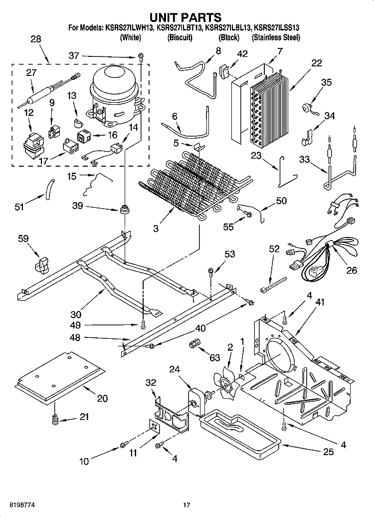 UNIT PARTS Diagram and Parts List for KSRS27ILSS13  KitchenAid Refrigerator