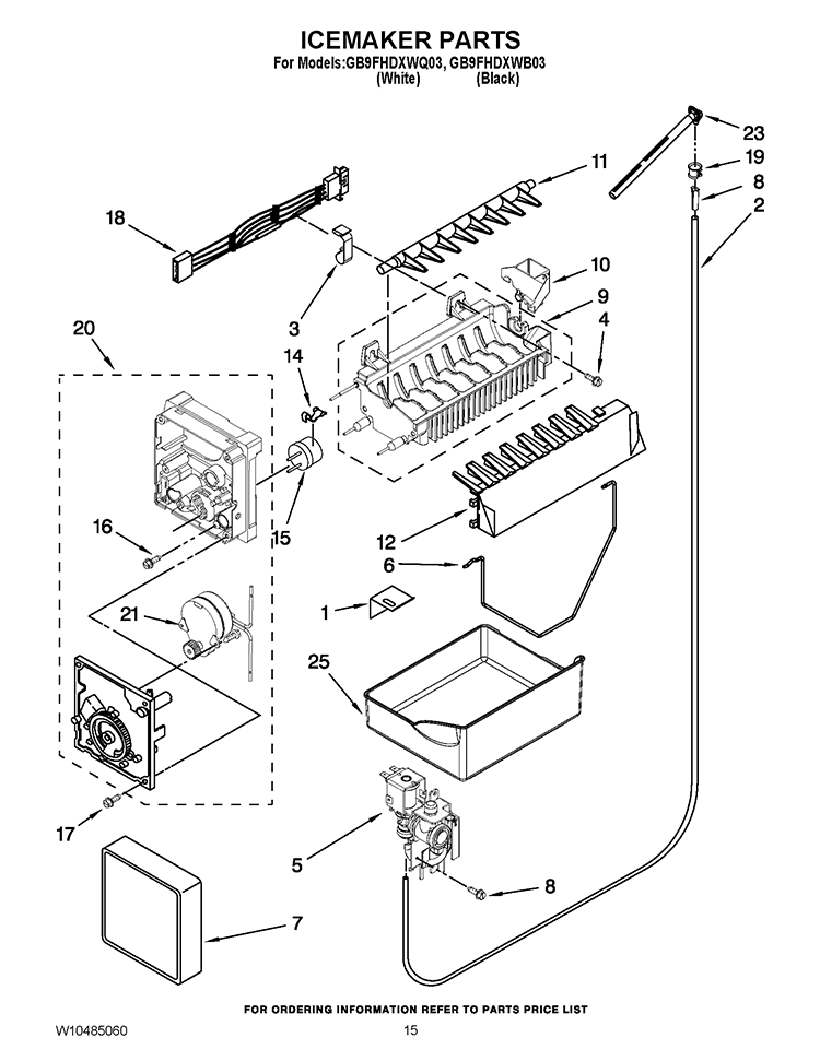 ICEMAKER PARTS Diagram and Parts List for GB9FHDXWB03  Whirlpool Refrigerator