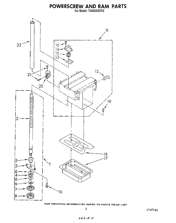 POWERSCREW AND RAM Diagram and Parts List for TU4000XRP2  Whirlpool Trash Compactor