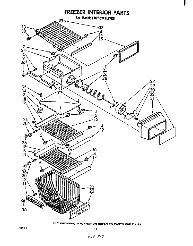 FREEZER INTERIOR Diagram and Parts List for ED25SM1LWR0  Whirlpool Refrigerator