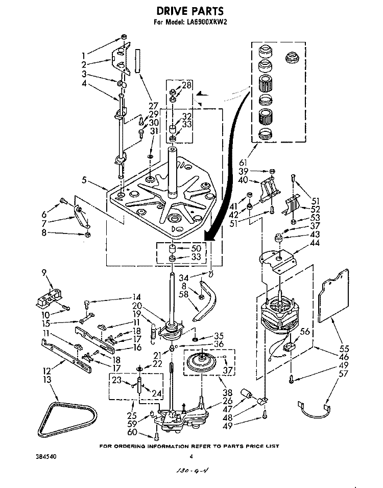 DRIVE Diagram and Parts List for LA6900XKW2  Whirlpool Washer