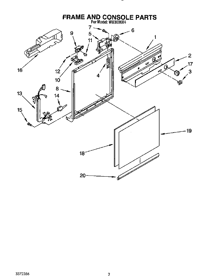 FRAME AND CONSOLE Diagram and Parts List for WU3006X4  Roper Dishwasher