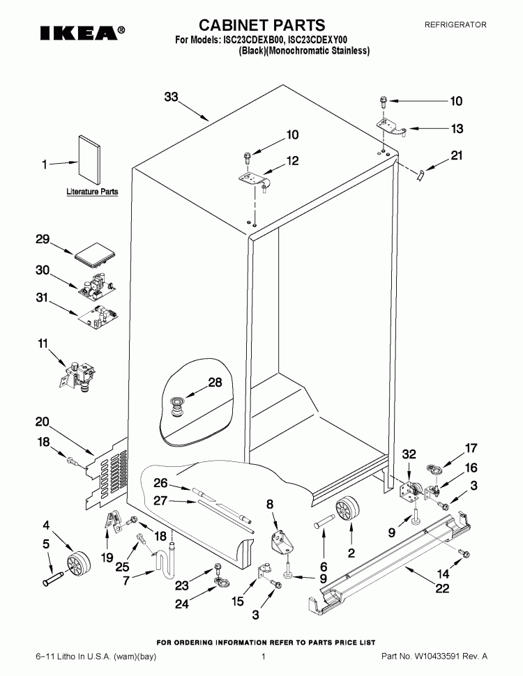 CABINET PARTS Diagram and Parts List for ISC23CDEXY00  Whirlpool Refrigerator