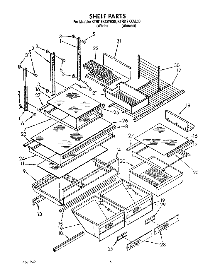 SHELF, LIT/OPTIONAL Diagram and Parts List for KTRI18KXWH30  Whirlpool Refrigerator