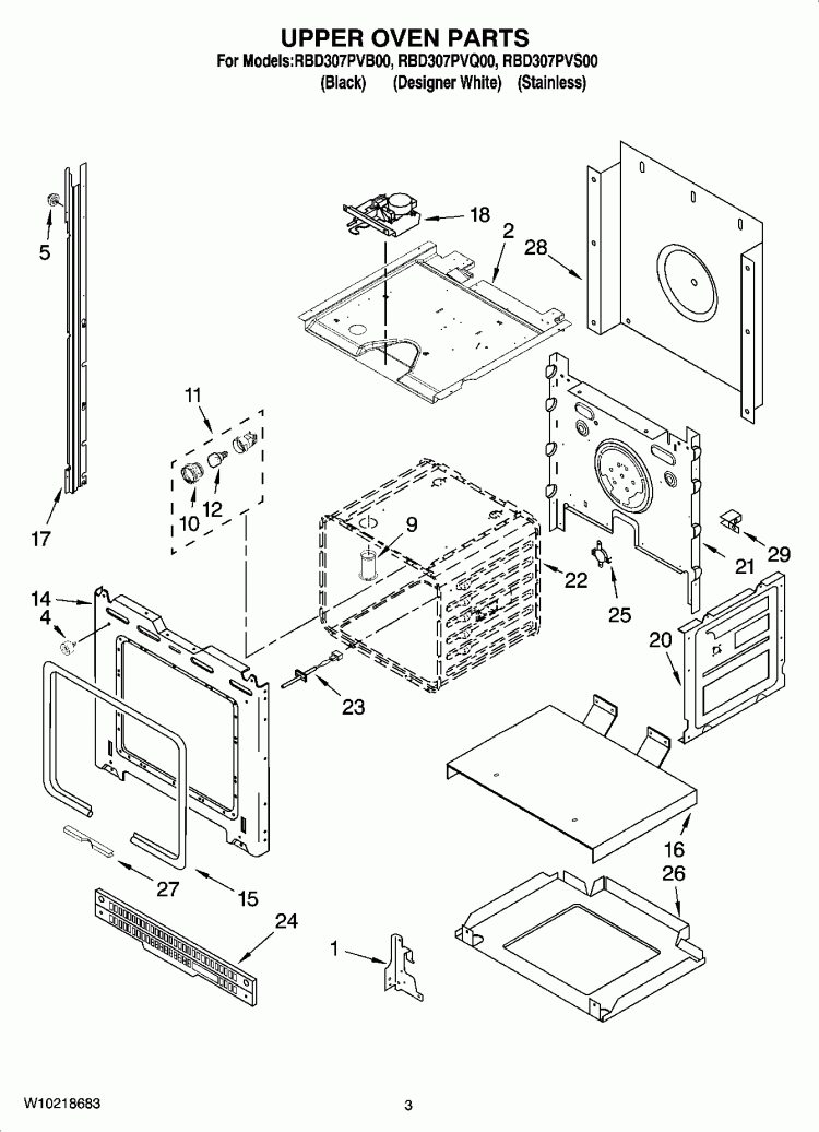 UPPER OVEN PARTS Diagram and Parts List for RBD307PVB00  Whirlpool Wall Oven