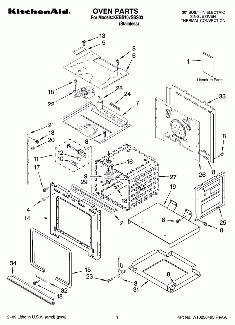 OVEN PARTS Diagram and Parts List for KEBS107SSS03  KitchenAid Wall Oven