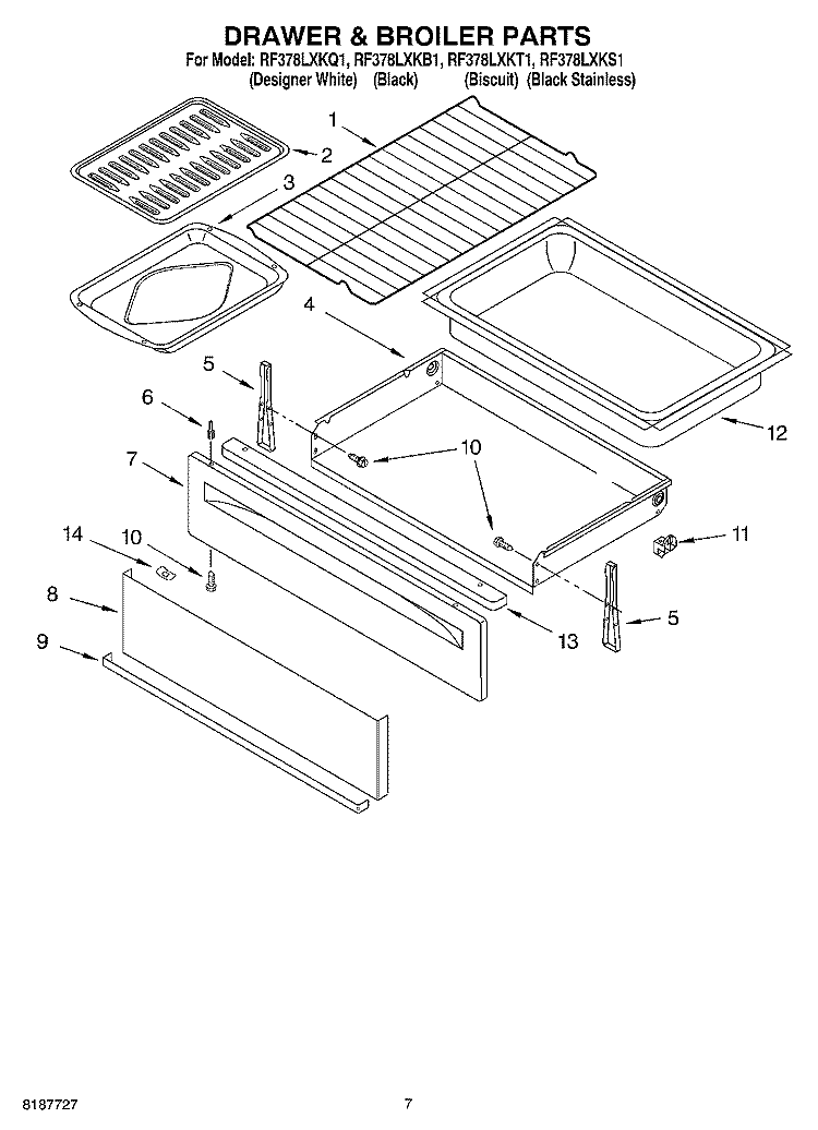DRAWER & BROILER PARTS, MISCELLANEOUS PARTS Diagram and Parts List for RF378LXKT1  Whirlpool Range