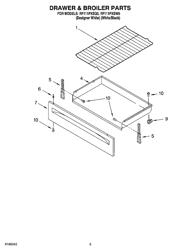 DRAWER & BROILER PARTS Diagram and Parts List for RF111PXSW0  Whirlpool Range