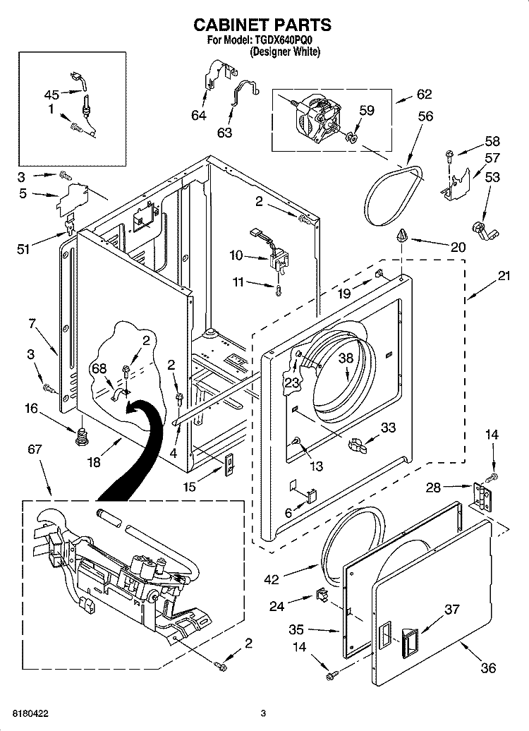 CABINET PARTS Diagram and Parts List for TGDX640PQ0  Estate Dryer